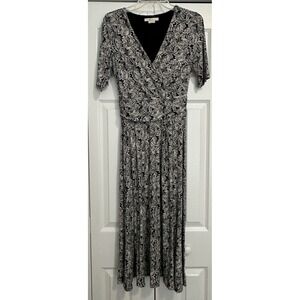 Boden Womens Black White Botanical Leaf Print Faux Wrap Midi Dress Size US 2R